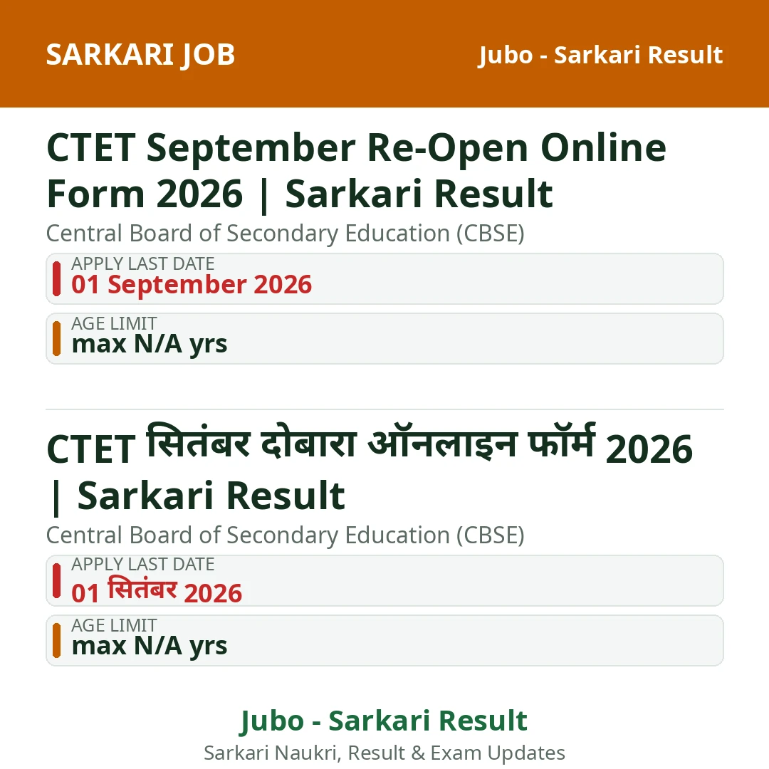 CTET September Re-Open Online Form 2026 | Sarkari Result