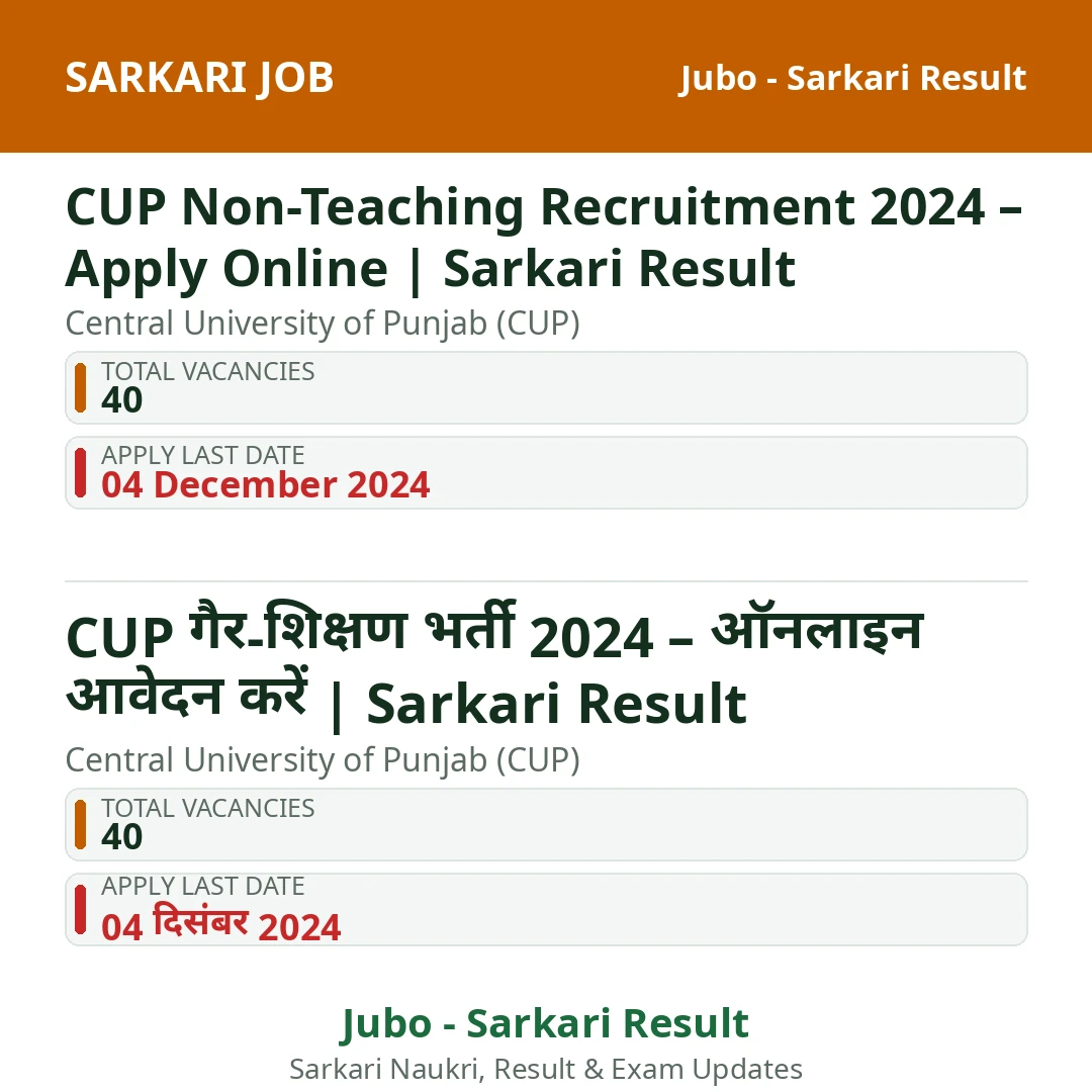 CUP Non-Teaching Recruitment 2024 – Apply Online | Sarkari Result