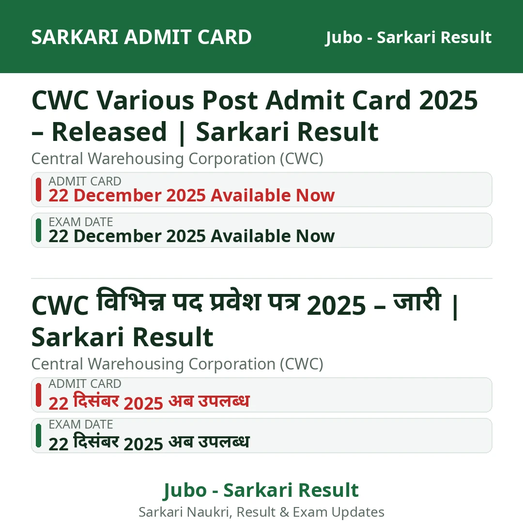 CWC Various Post Admit Card 2025 – Released | Sarkari Result