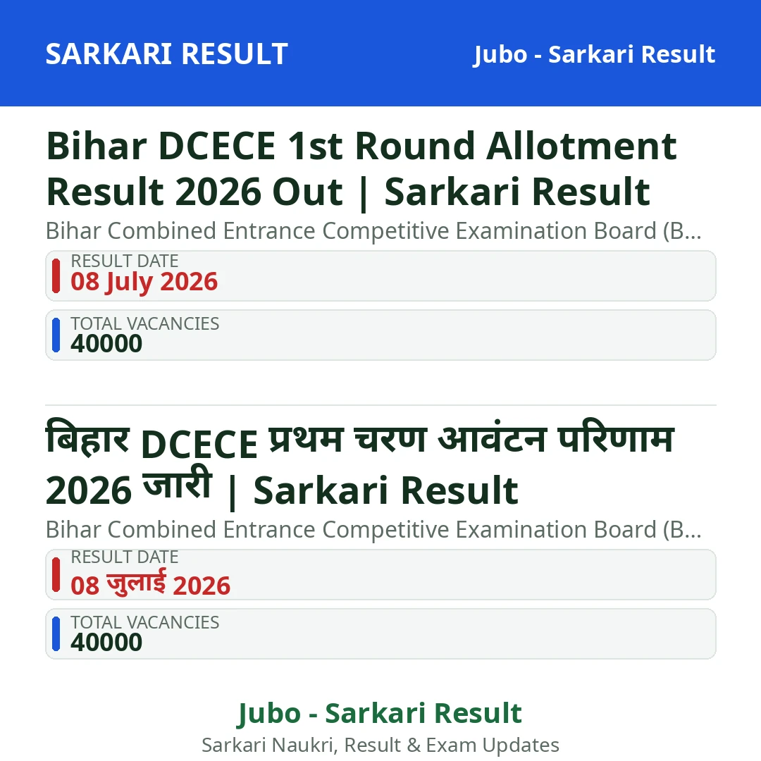 Bihar DCECE 1st Round Allotment Result 2026 Out | Sarkari Result