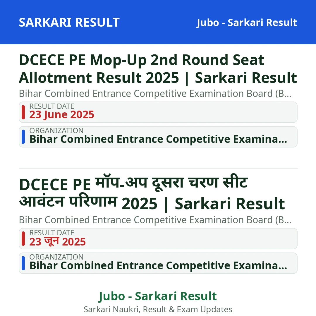 DCECE PE Mop-Up 2nd Round Seat Allotment Result 2025 | Sarkari Result