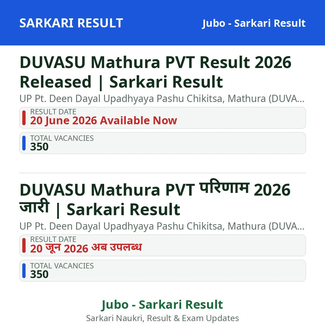 DUVASU Mathura PVT Result 2026 Released | Sarkari Result