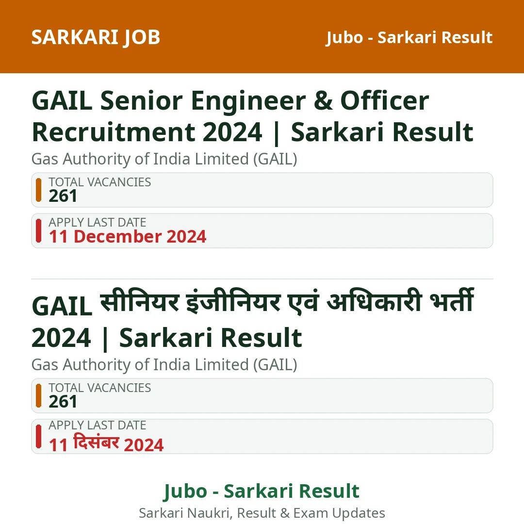 GAIL Senior Engineer & Officer Recruitment 2024 | Sarkari Result