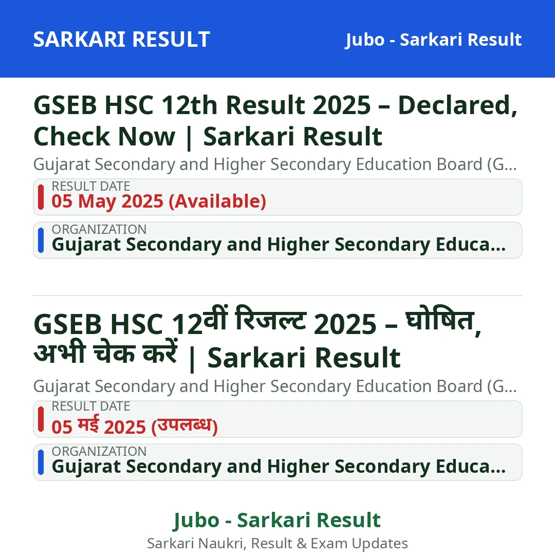 GSEB HSC 12th Result 2025 – Declared, Check Now | Sarkari Result