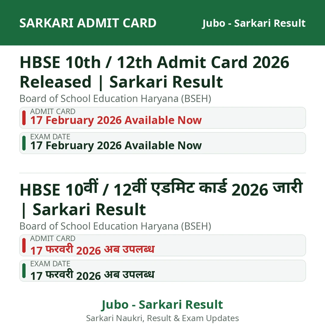 HBSE 10th / 12th Admit Card 2026 Released | Sarkari Result