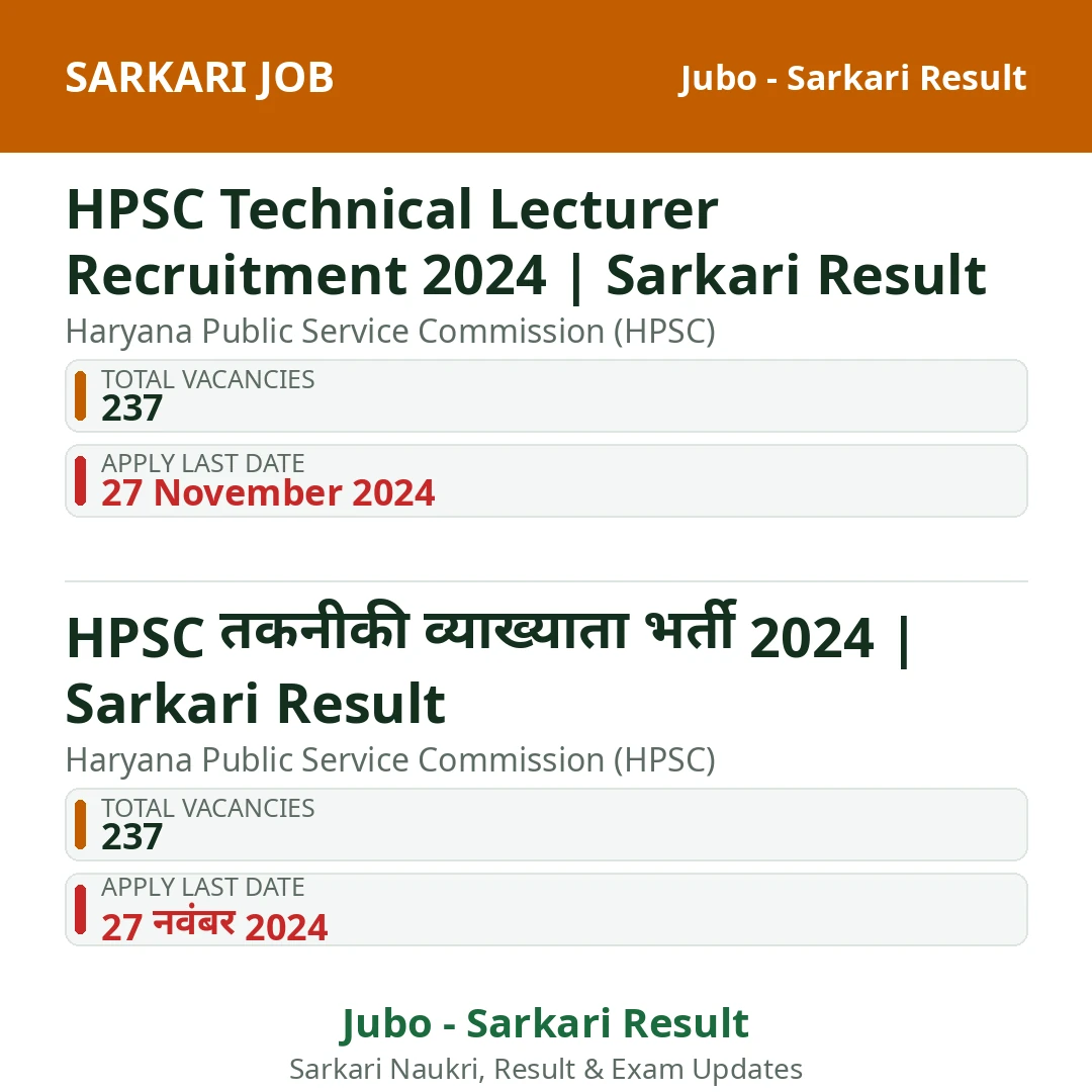 HPSC Technical Lecturer Recruitment 2024 | Sarkari Result