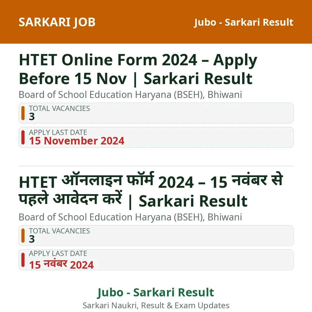 HTET Online Form 2024 – Apply Before 15 Nov | Sarkari Result