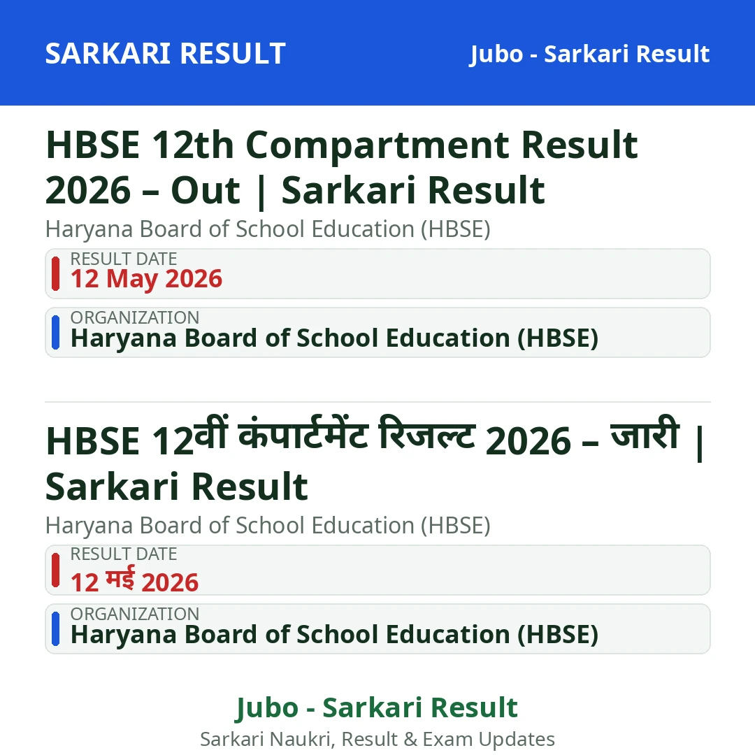 HBSE 12th Compartment Result 2026 – Out | Sarkari Result