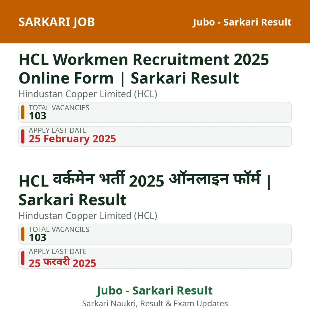 HCL Workmen Recruitment 2025 Online Form | Sarkari Result