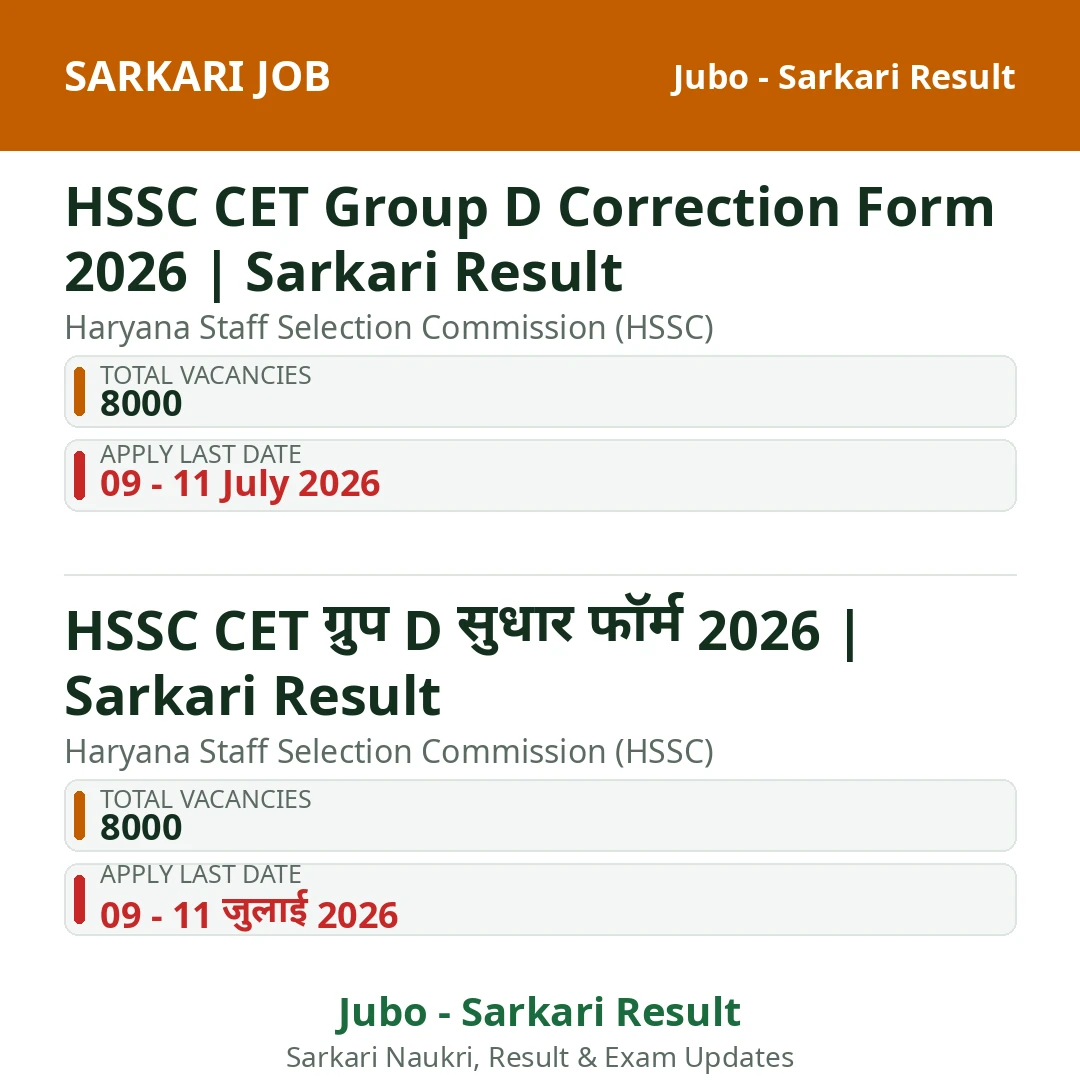 HSSC CET Group D Correction Form 2026 | Sarkari Result