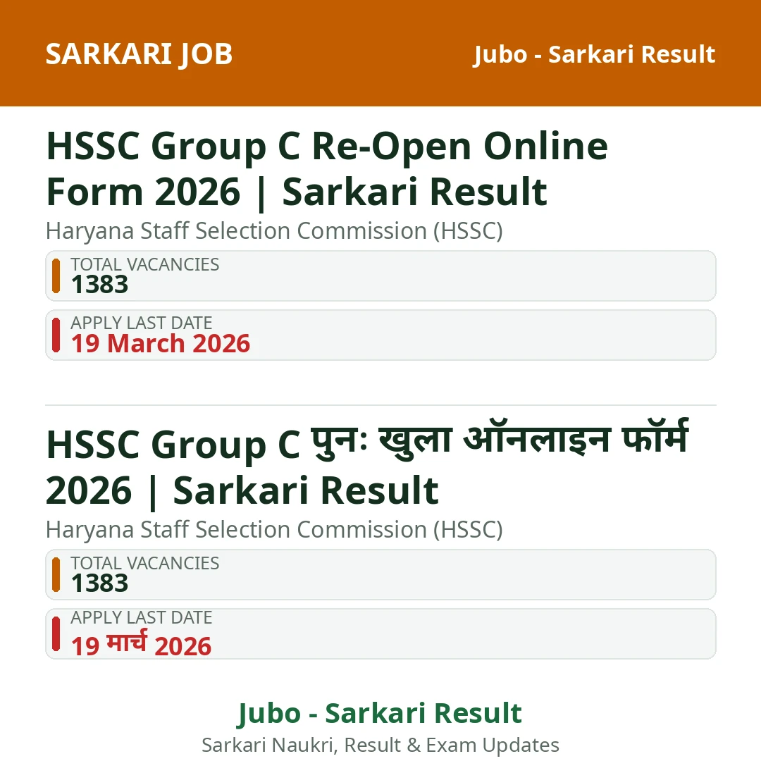 HSSC Group C Re-Open Online Form 2026 | Sarkari Result