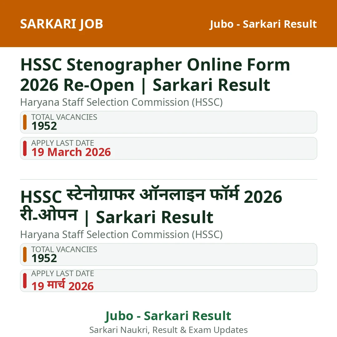 HSSC Stenographer Online Form 2026 Re-Open | Sarkari Result