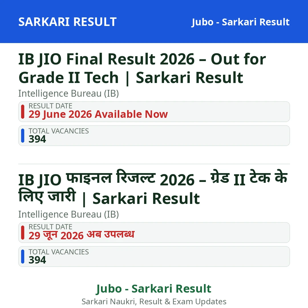 IB JIO Final Result 2026 – Out for Grade II Tech | Sarkari Result