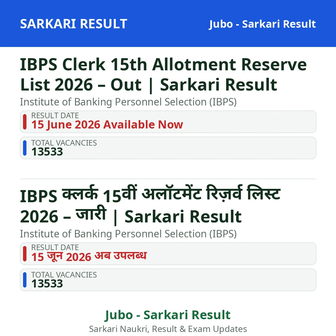 IBPS Clerk 15th Allotment Reserve List 2026 – Out | Sarkari Result