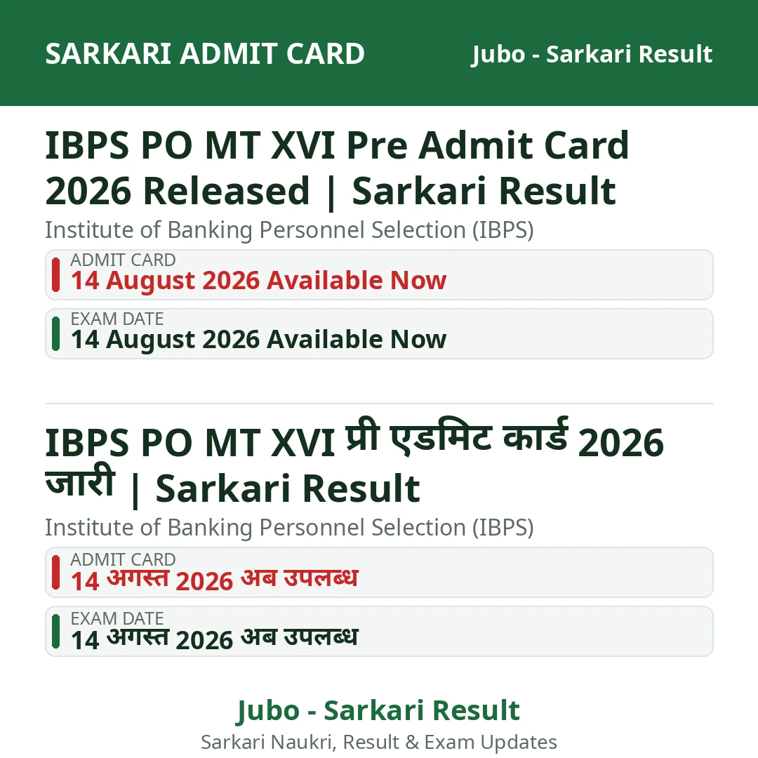 IBPS PO MT XVI Pre Admit Card 2026 Released | Sarkari Result