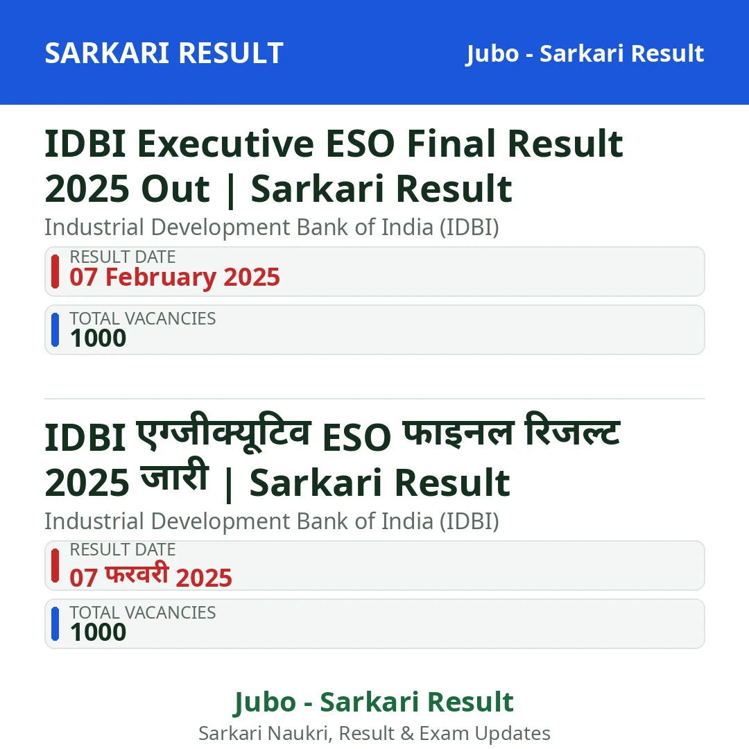IDBI Executive ESO Final Result 2025 Out | Sarkari Result