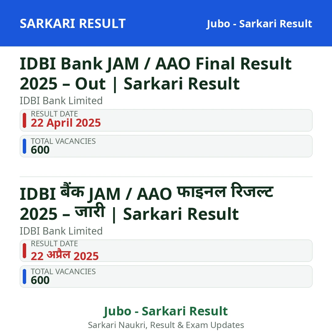 IDBI Bank JAM / AAO Final Result 2025 – Out | Sarkari Result