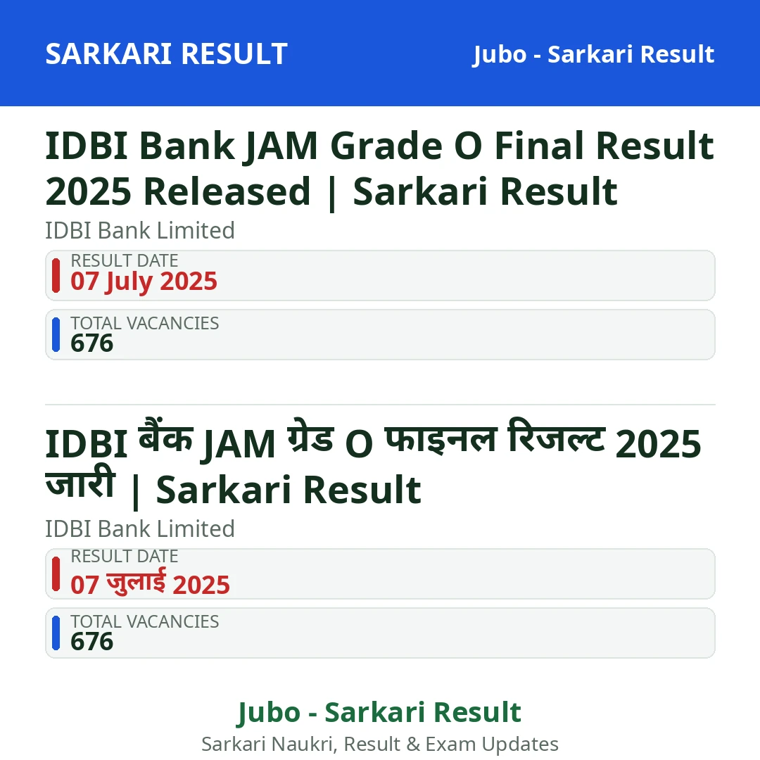 IDBI Bank JAM Grade O Final Result 2025 Released | Sarkari Result