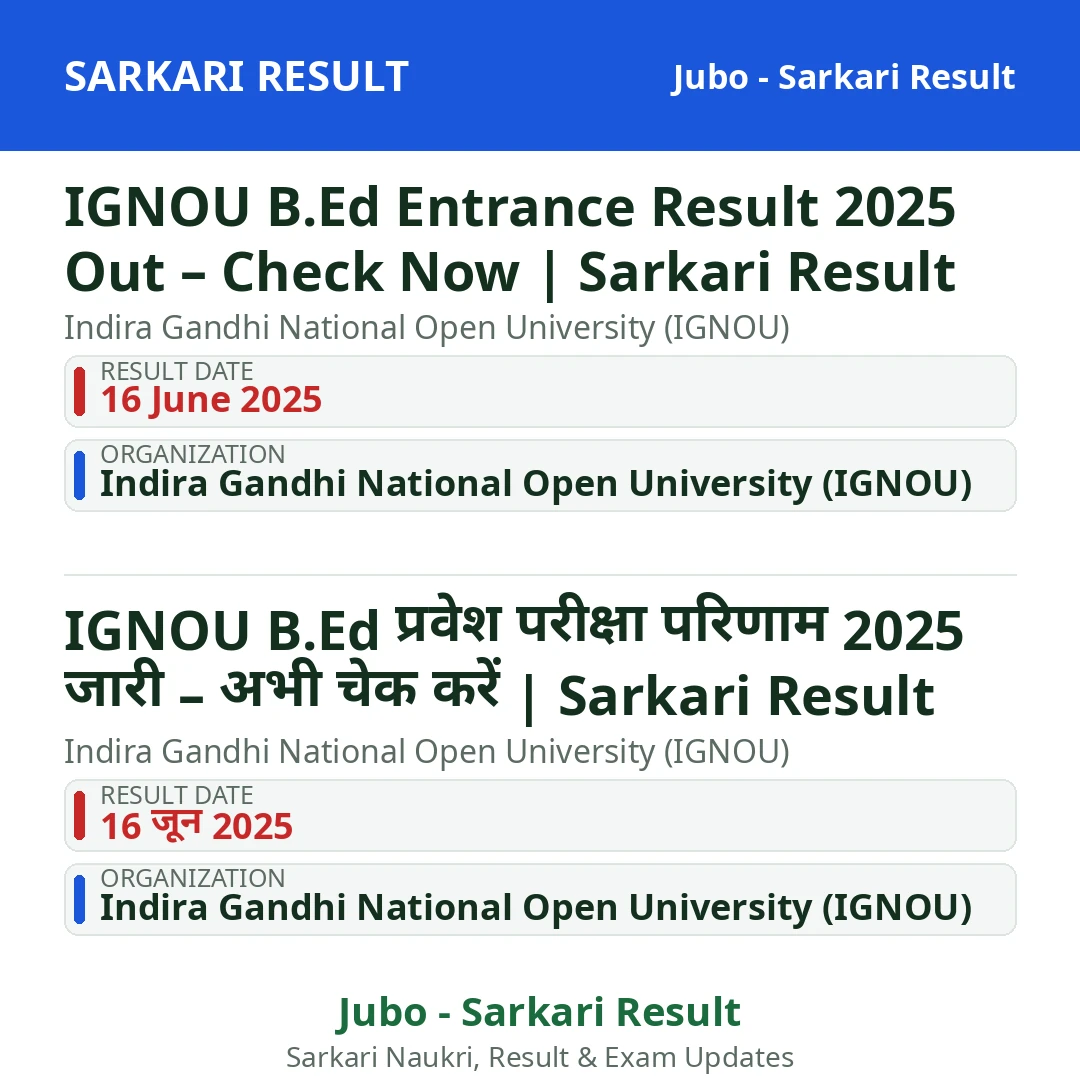 IGNOU B.Ed Entrance Result 2025 Out – Check Now | Sarkari Result