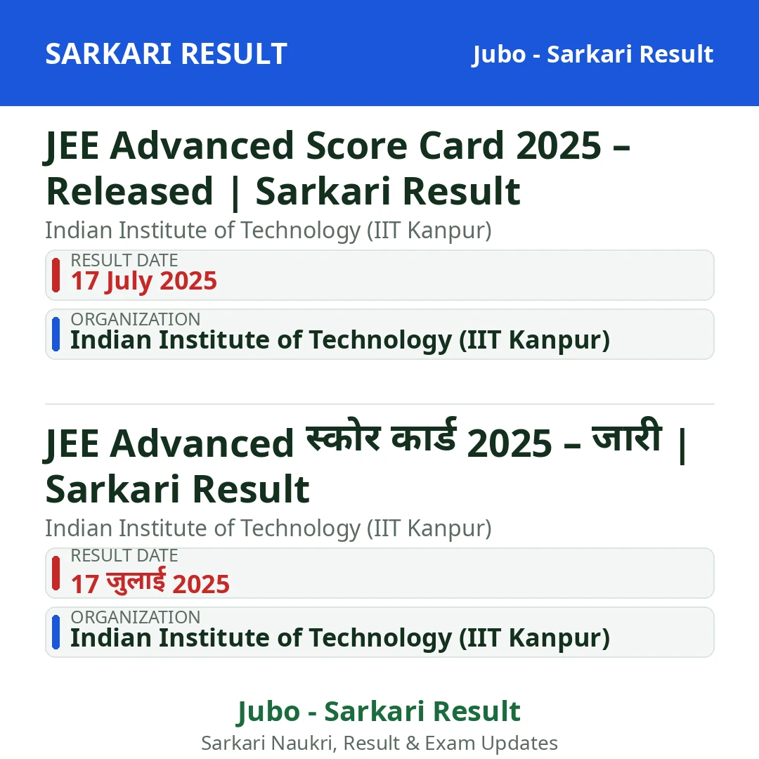 JEE Advanced Score Card 2025 – Released | Sarkari Result