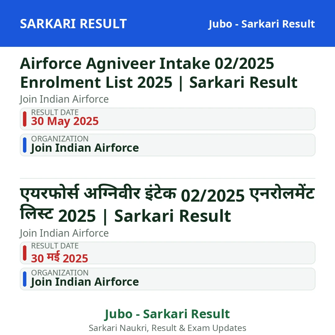 Airforce Agniveer Intake 02/2025 Enrolment List 2025 | Sarkari Result