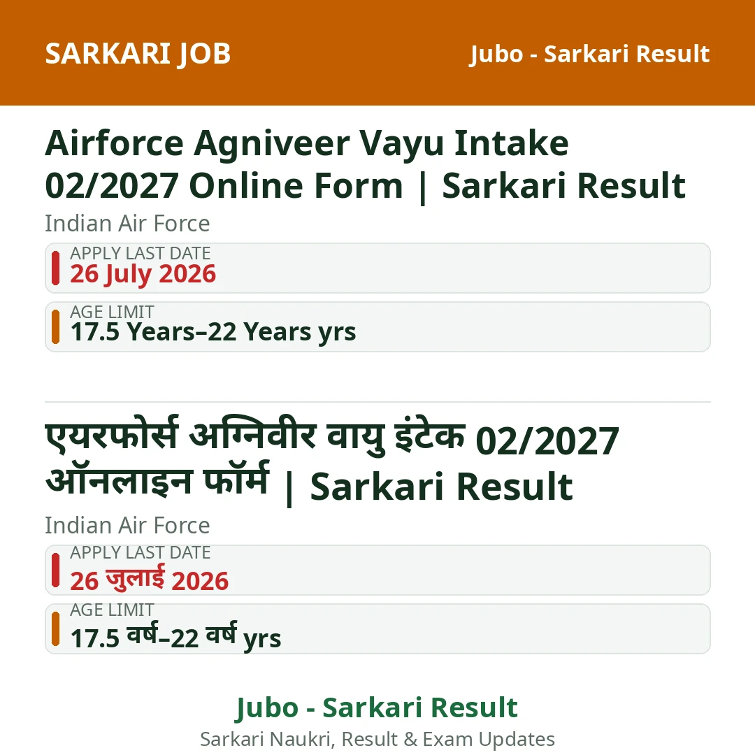 Airforce Agniveer Vayu Intake 02/2027 Online Form | Sarkari Result