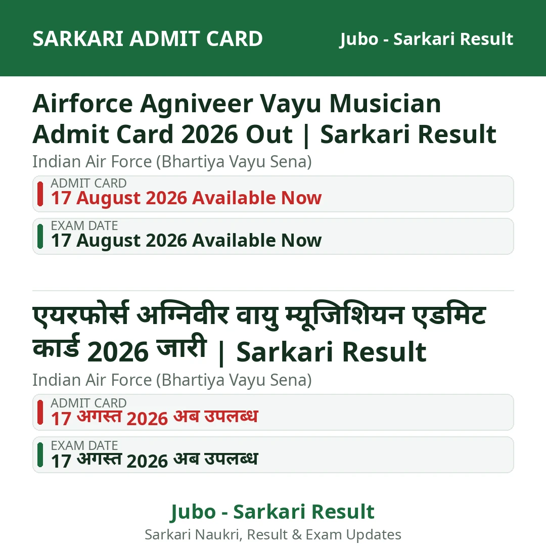 Airforce Agniveer Vayu Musician Admit Card 2026 Out | Sarkari Result