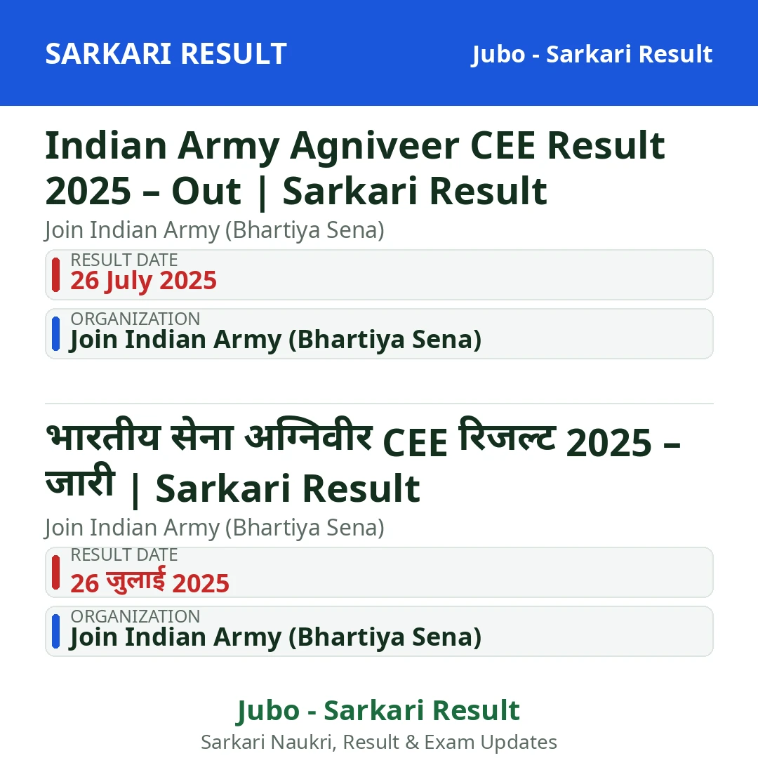 Indian Army Agniveer CEE Result 2025 – Out | Sarkari Result