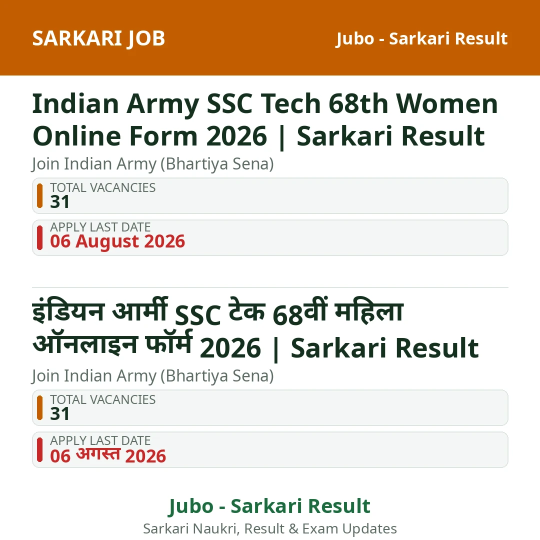 Indian Army SSC Tech 68th Women Online Form 2026 | Sarkari Result