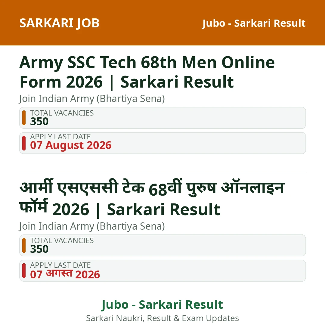 Army SSC Tech 68th Men Online Form 2026 | Sarkari Result