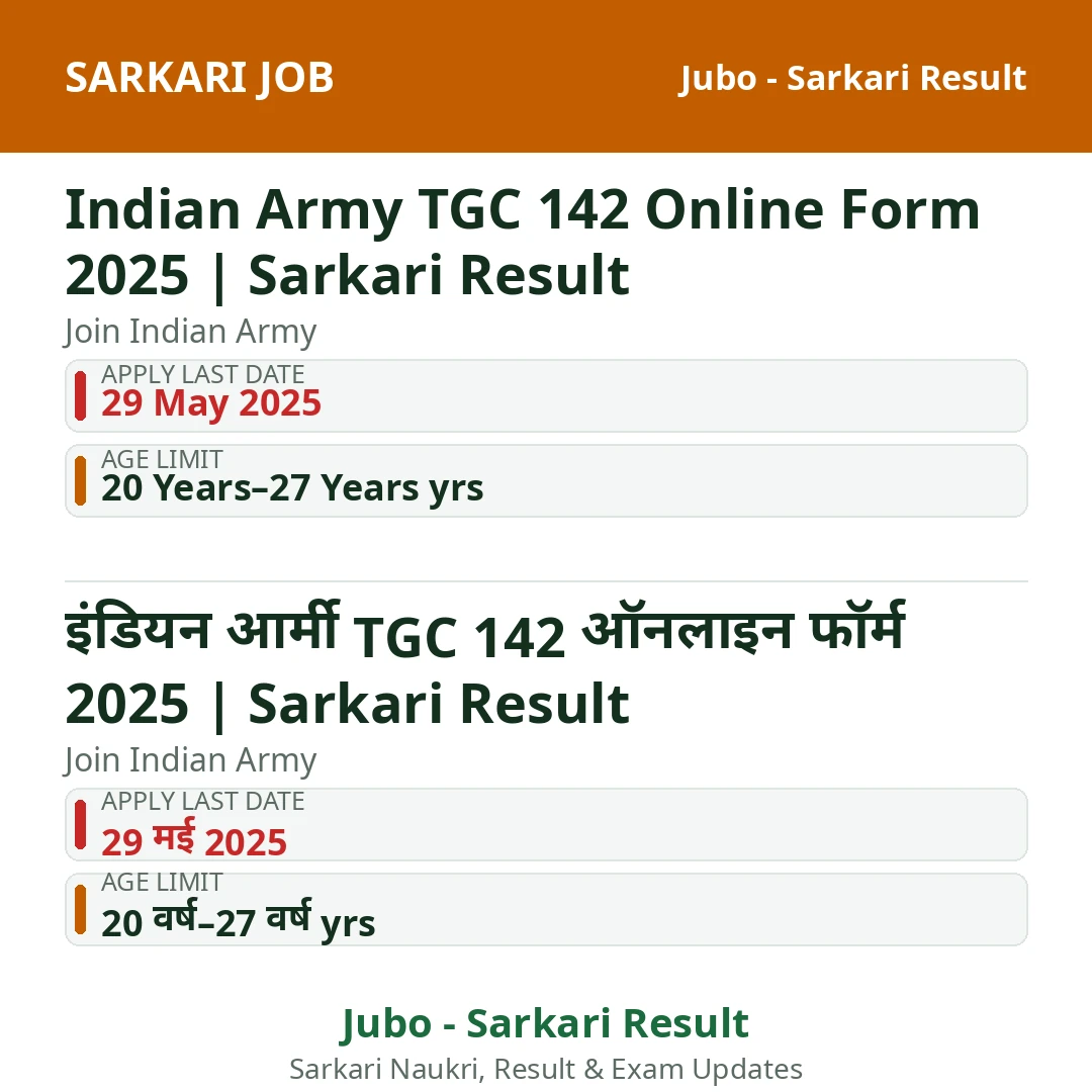 Indian Army TGC 142 Online Form 2025 | Sarkari Result
