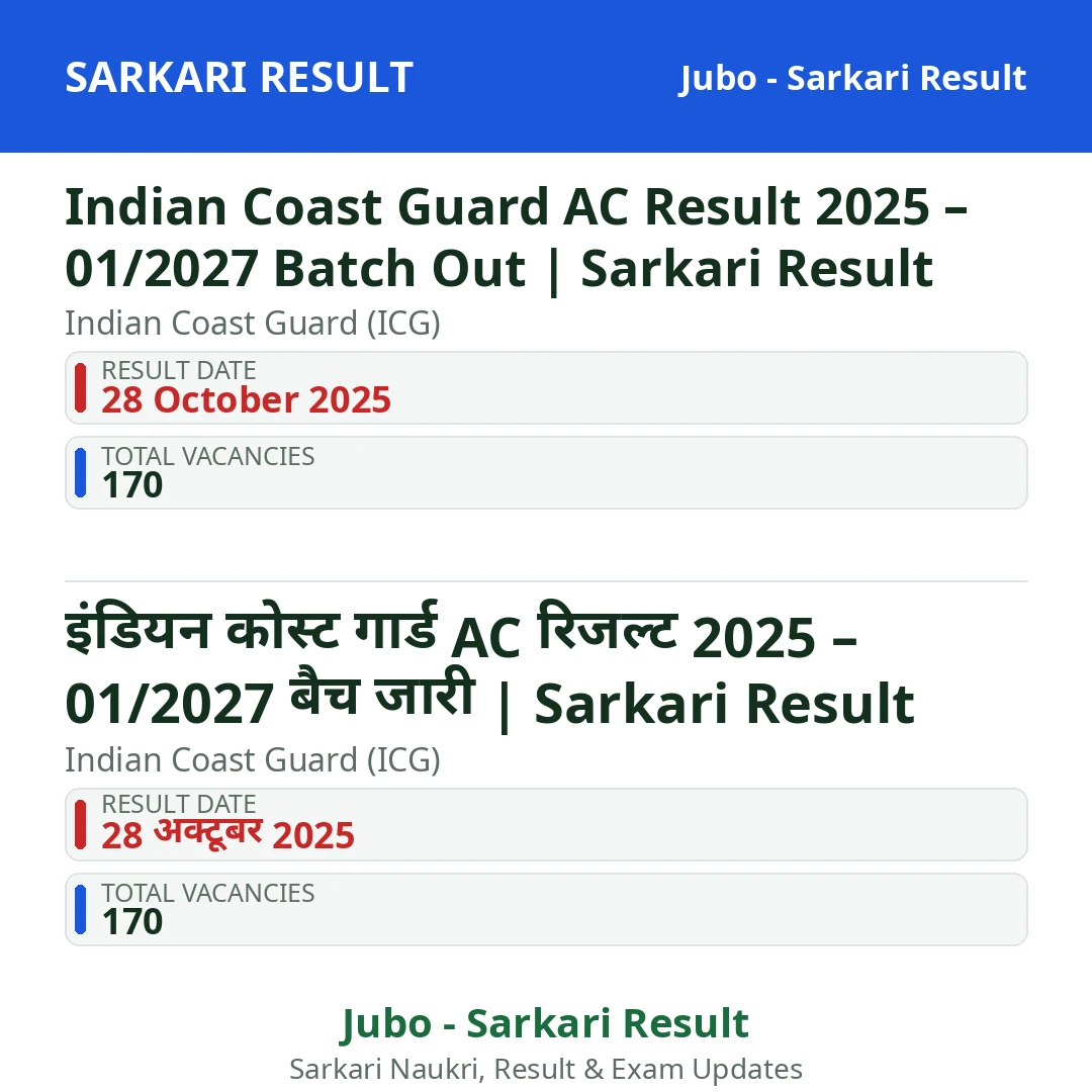 Indian Coast Guard AC Result 2025 – 01/2027 Batch Out | Sarkari Result