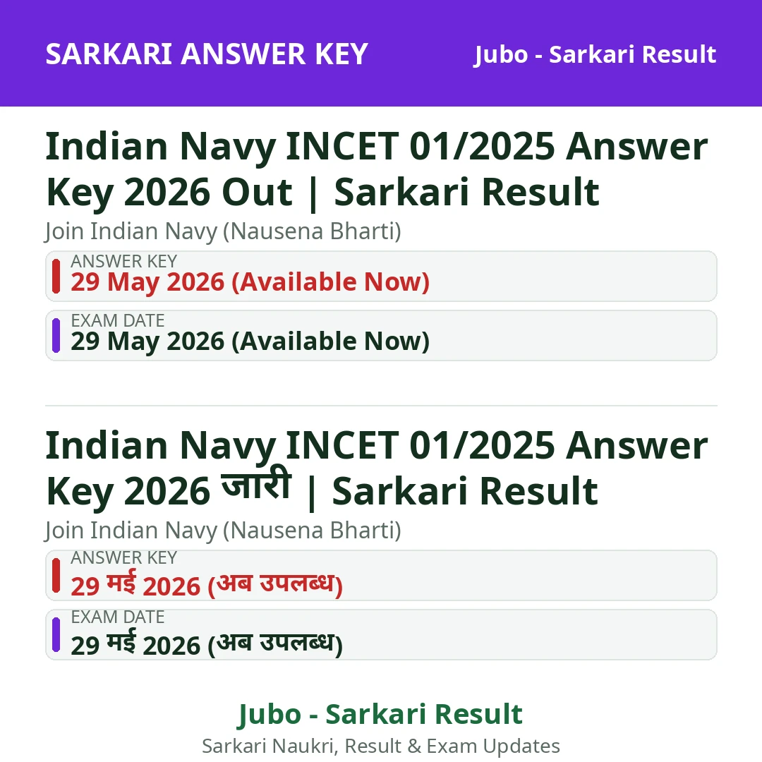 Indian Navy INCET 01/2025 Answer Key 2026 Out | Sarkari Result