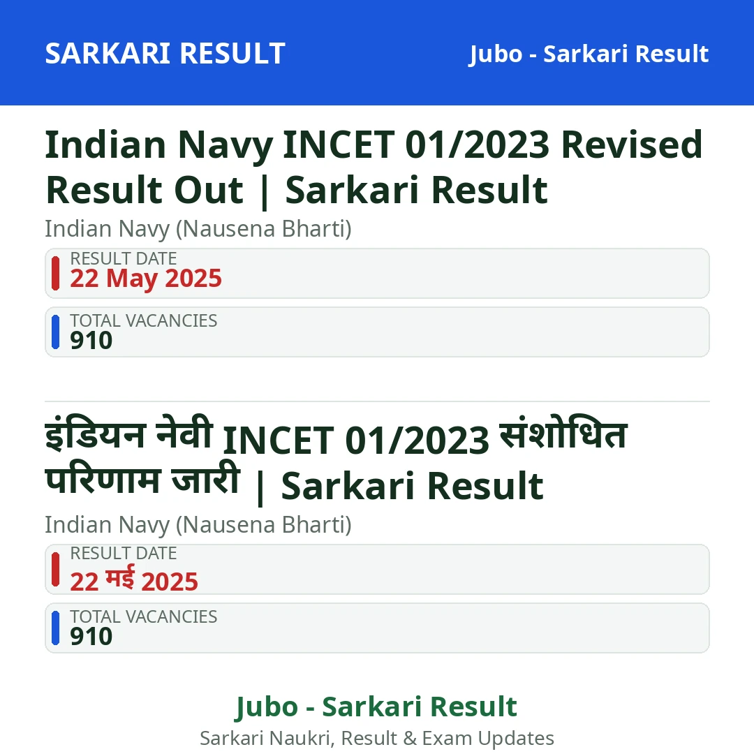 Indian Navy INCET 01/2023 Revised Result Out | Sarkari Result