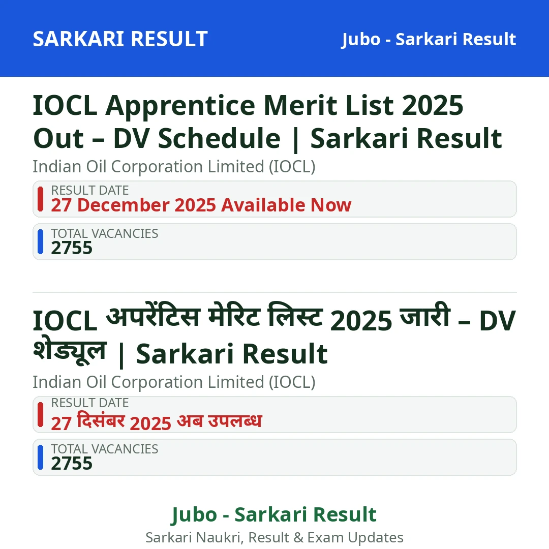 IOCL Apprentice Merit List 2025 Out – DV Schedule | Sarkari Result