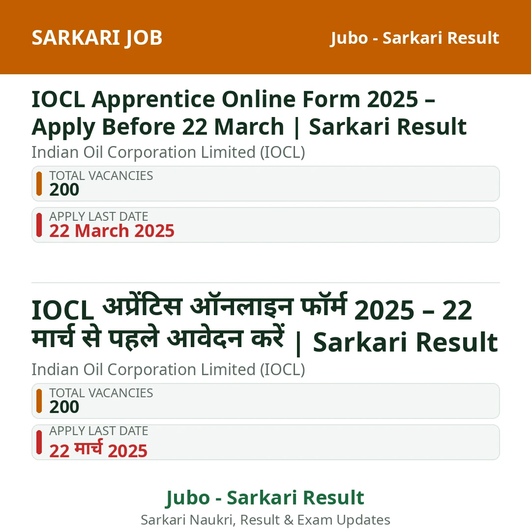 IOCL Apprentice Online Form 2025 – Apply Before 22 March | Sarkari Result