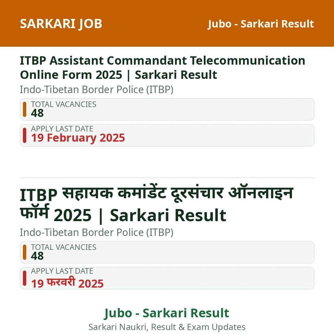 ITBP Assistant Commandant Telecommunication Online Form 2025 | Sarkari Result