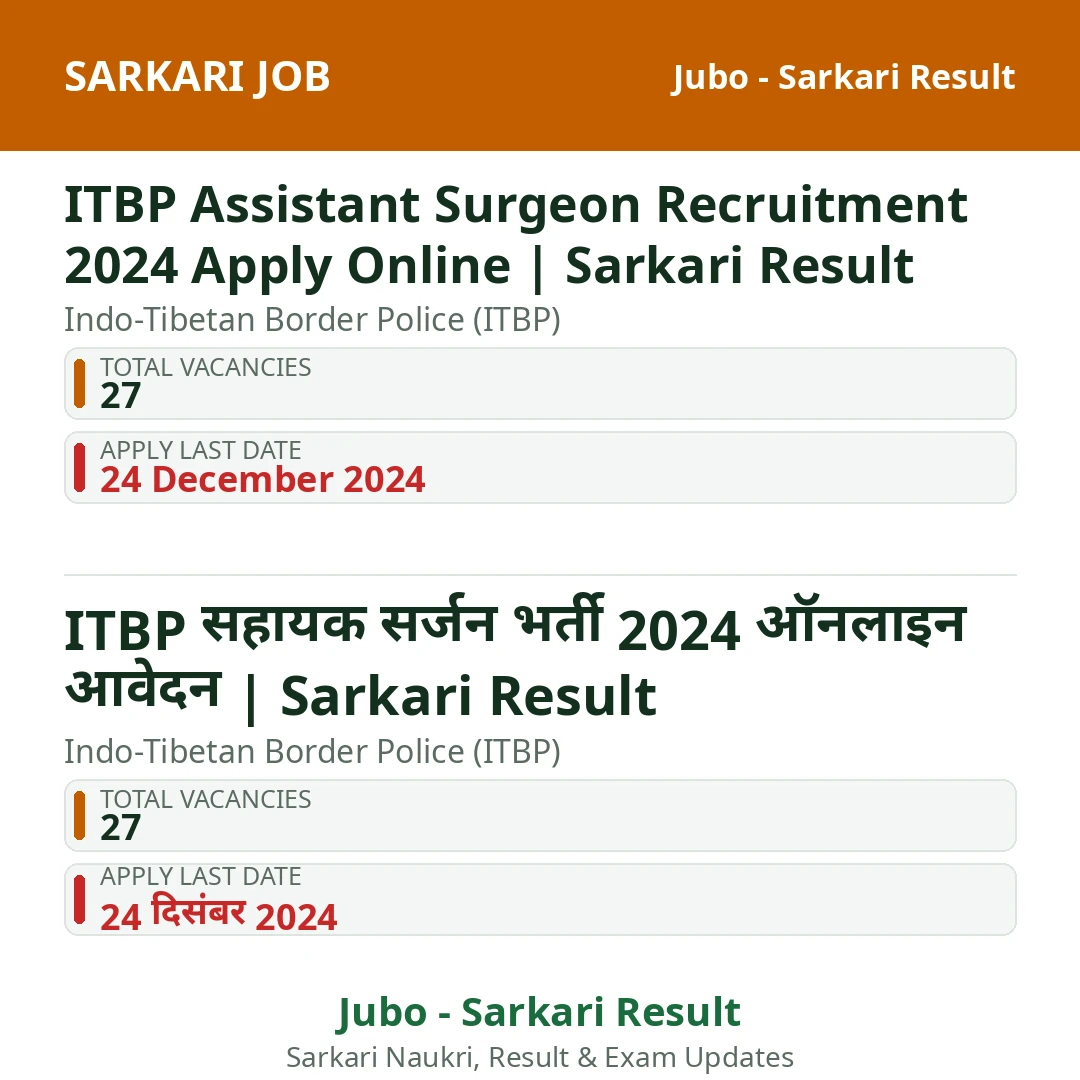 ITBP Assistant Surgeon Recruitment 2024 Apply Online | Sarkari Result
