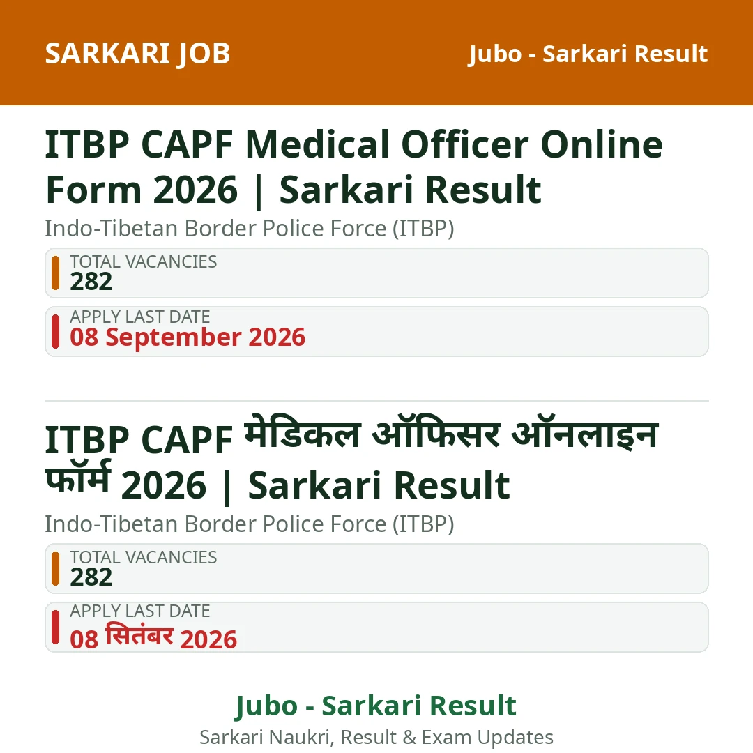 ITBP CAPF Medical Officer Online Form 2026 | Sarkari Result