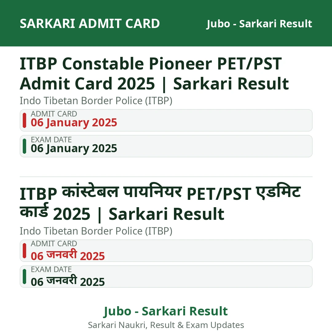 ITBP Constable Pioneer PET/PST Admit Card 2025 | Sarkari Result