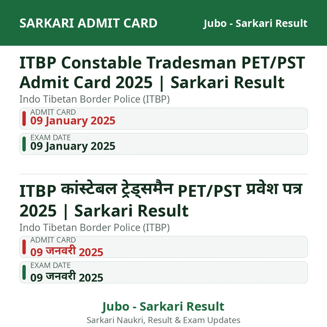 ITBP Constable Tradesman PET/PST Admit Card 2025 | Sarkari Result