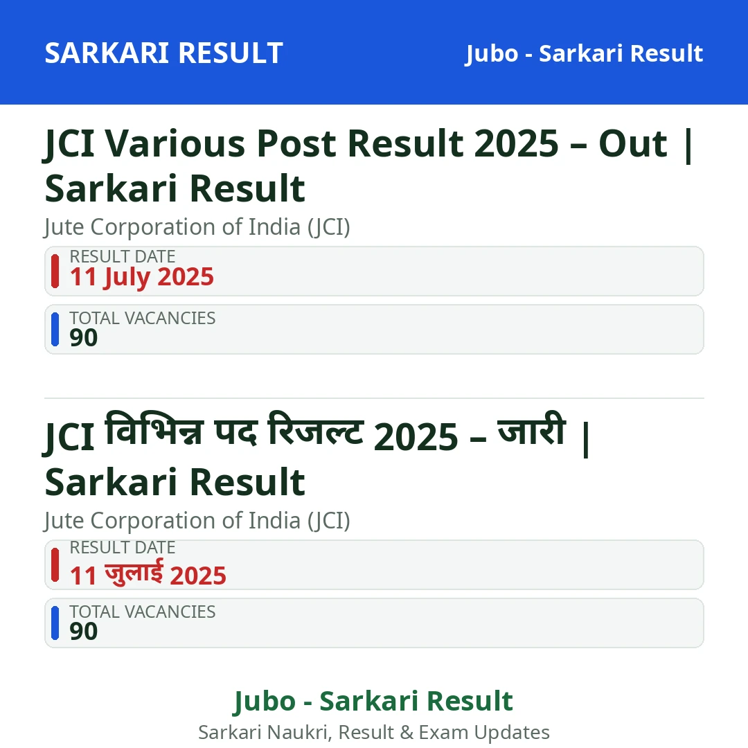 JCI Various Post Result 2025 – Out | Sarkari Result