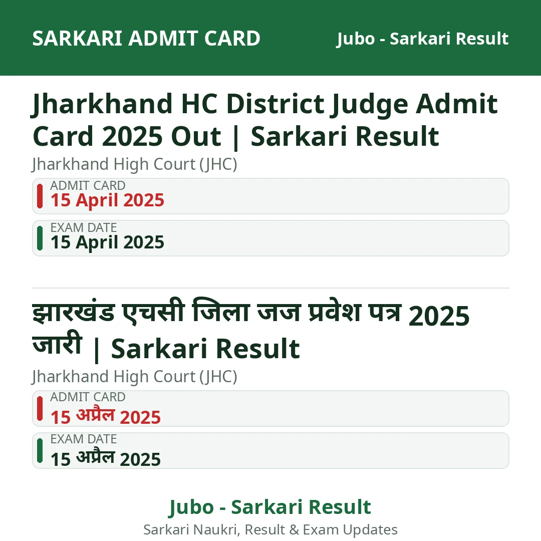 Jharkhand HC District Judge Admit Card 2025 Out | Sarkari Result