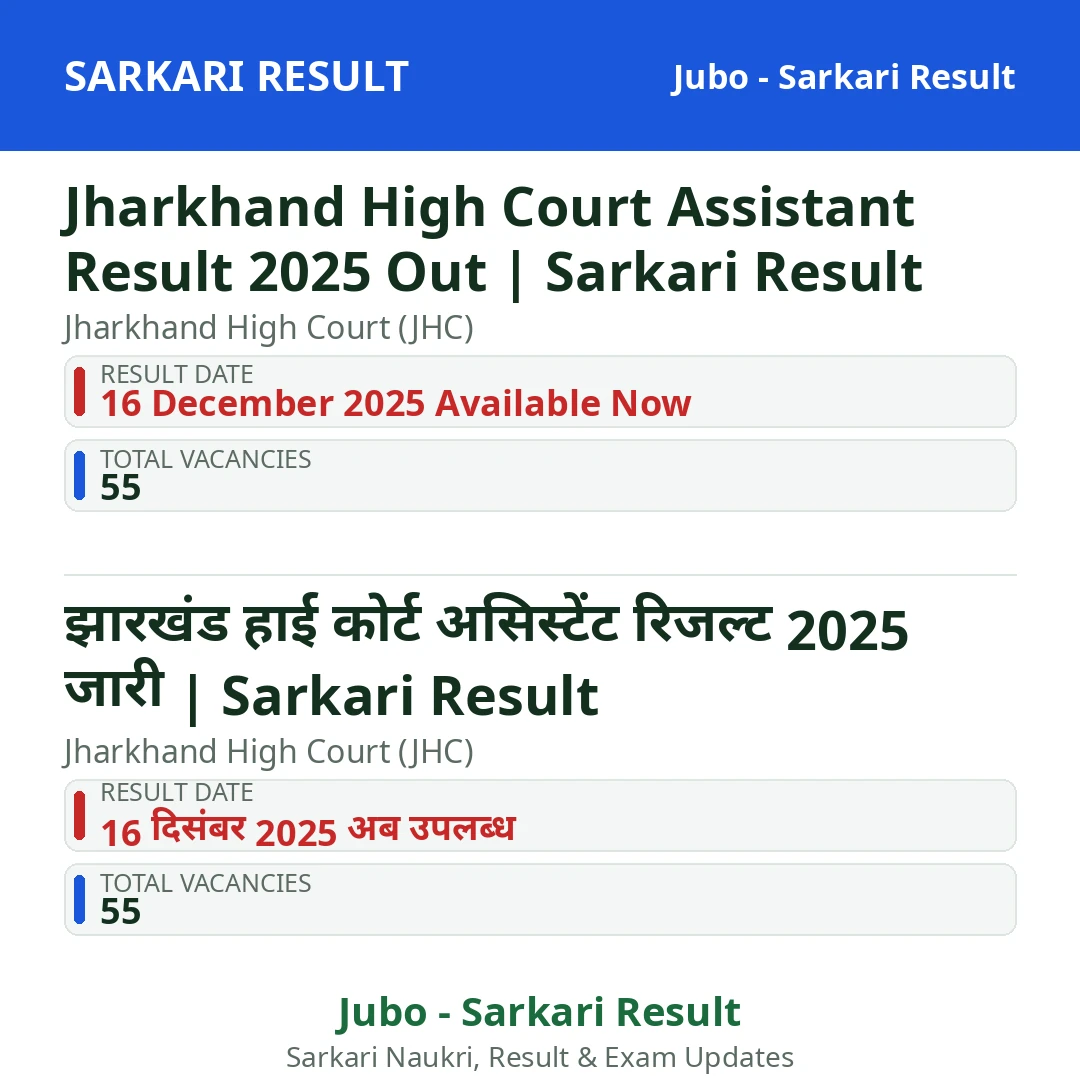 Jharkhand High Court Assistant Result 2025 Out | Sarkari Result