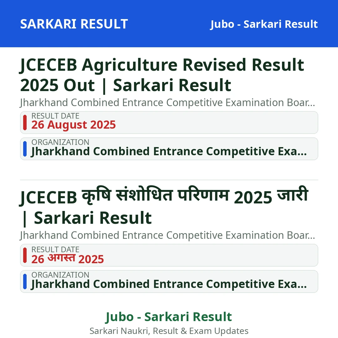 JCECEB Agriculture Revised Result 2025 Out | Sarkari Result