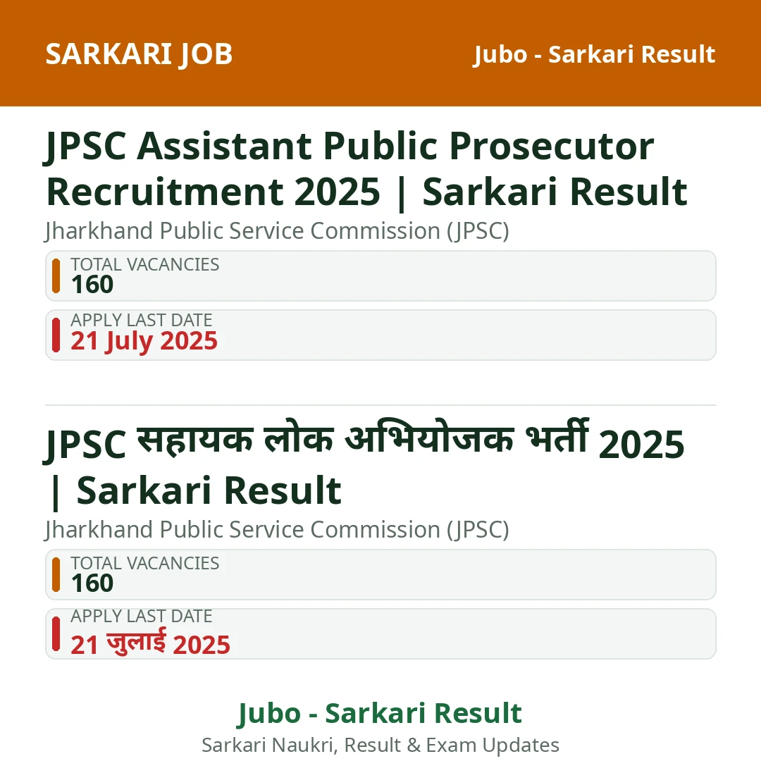 JPSC Assistant Public Prosecutor Recruitment 2025 | Sarkari Result
