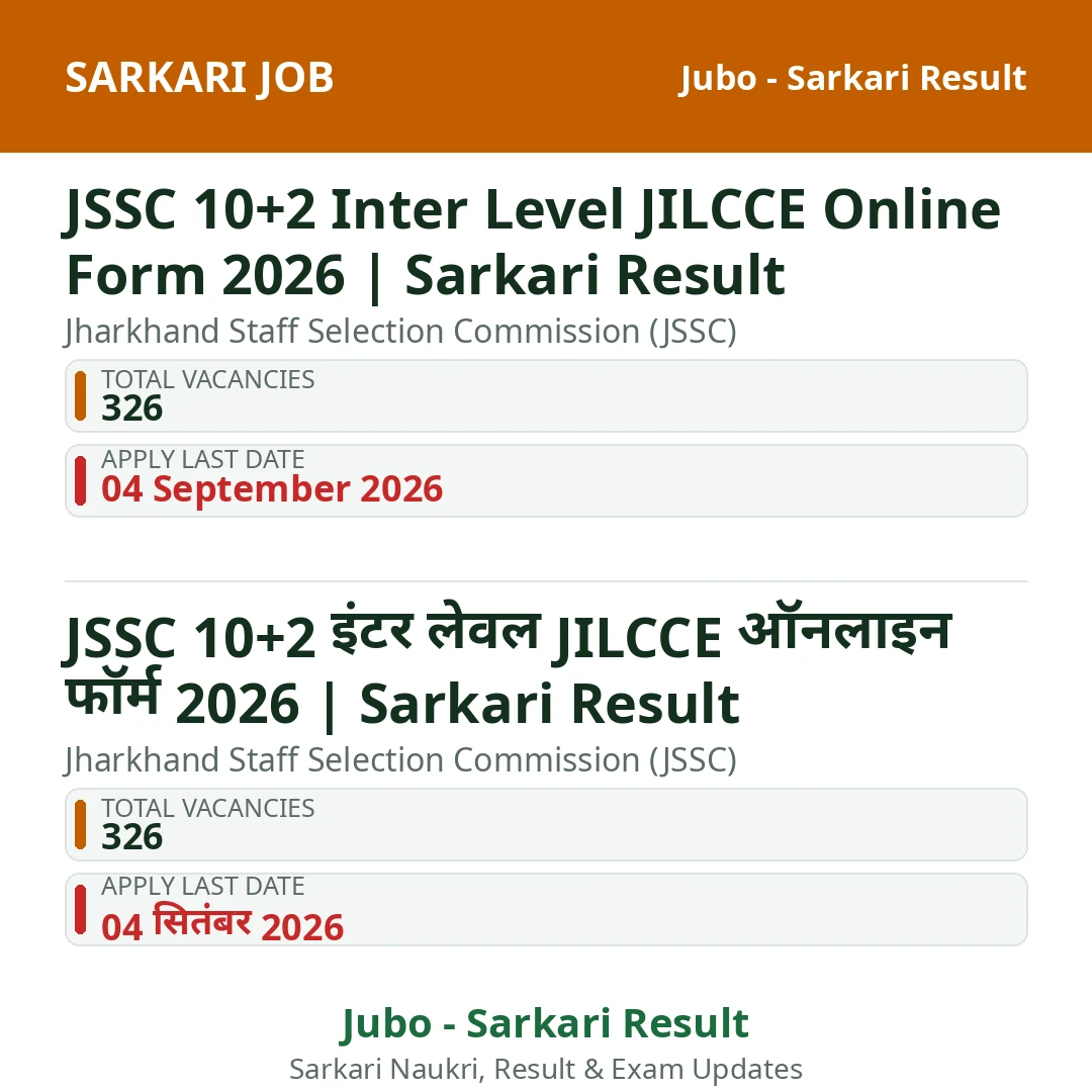 JSSC 10+2 Inter Level JILCCE Online Form 2026 | Sarkari Result