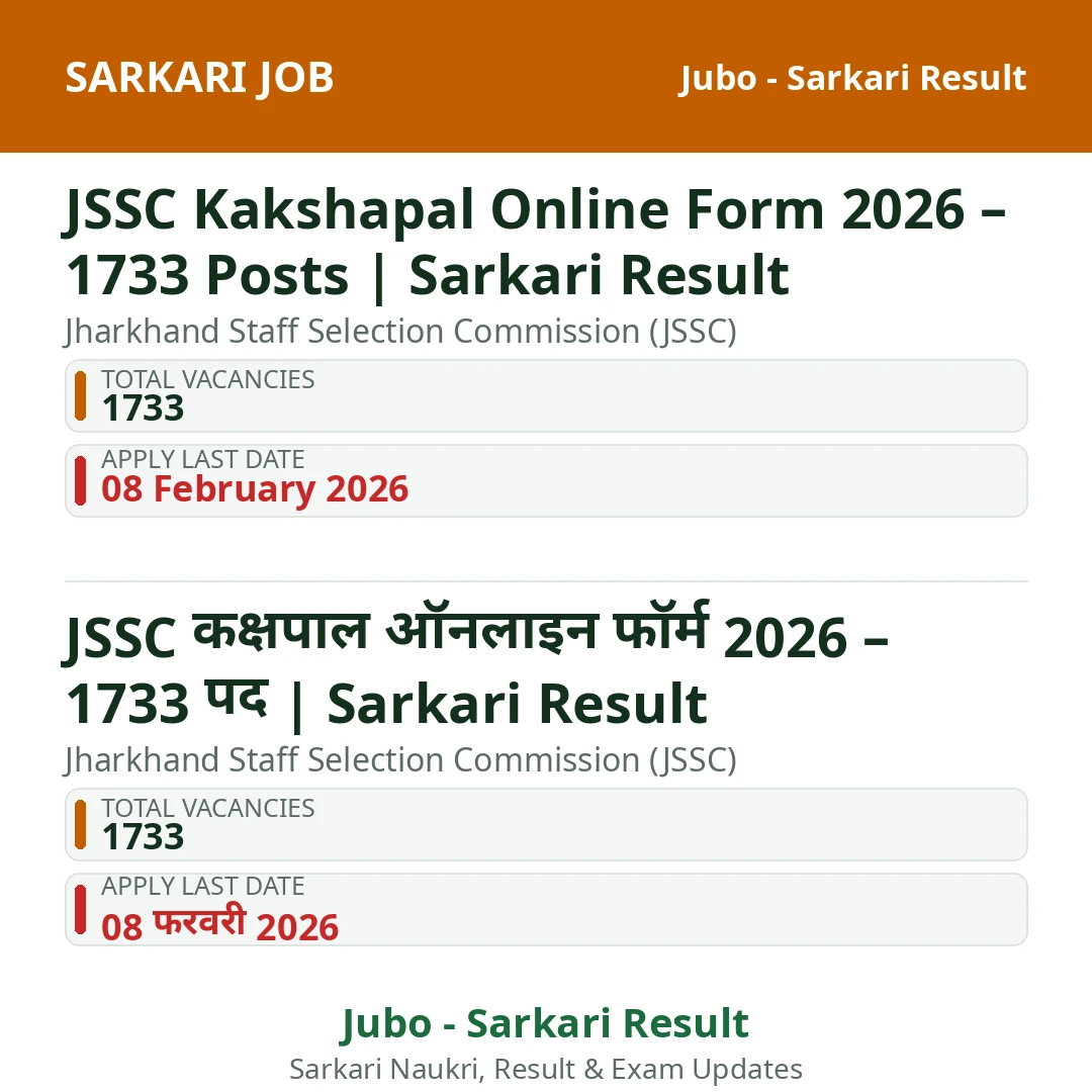 JSSC Kakshapal Online Form 2026 – 1733 Posts | Sarkari Result