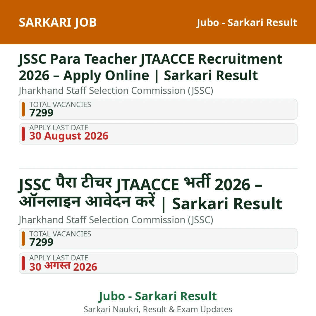 JSSC Para Teacher JTAACCE Recruitment 2026 – Apply Online | Sarkari Result