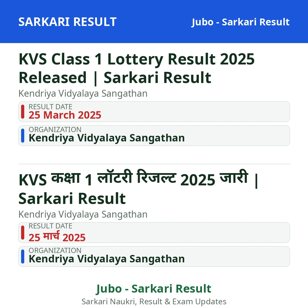 KVS Class 1 Lottery Result 2025 Released | Sarkari Result
